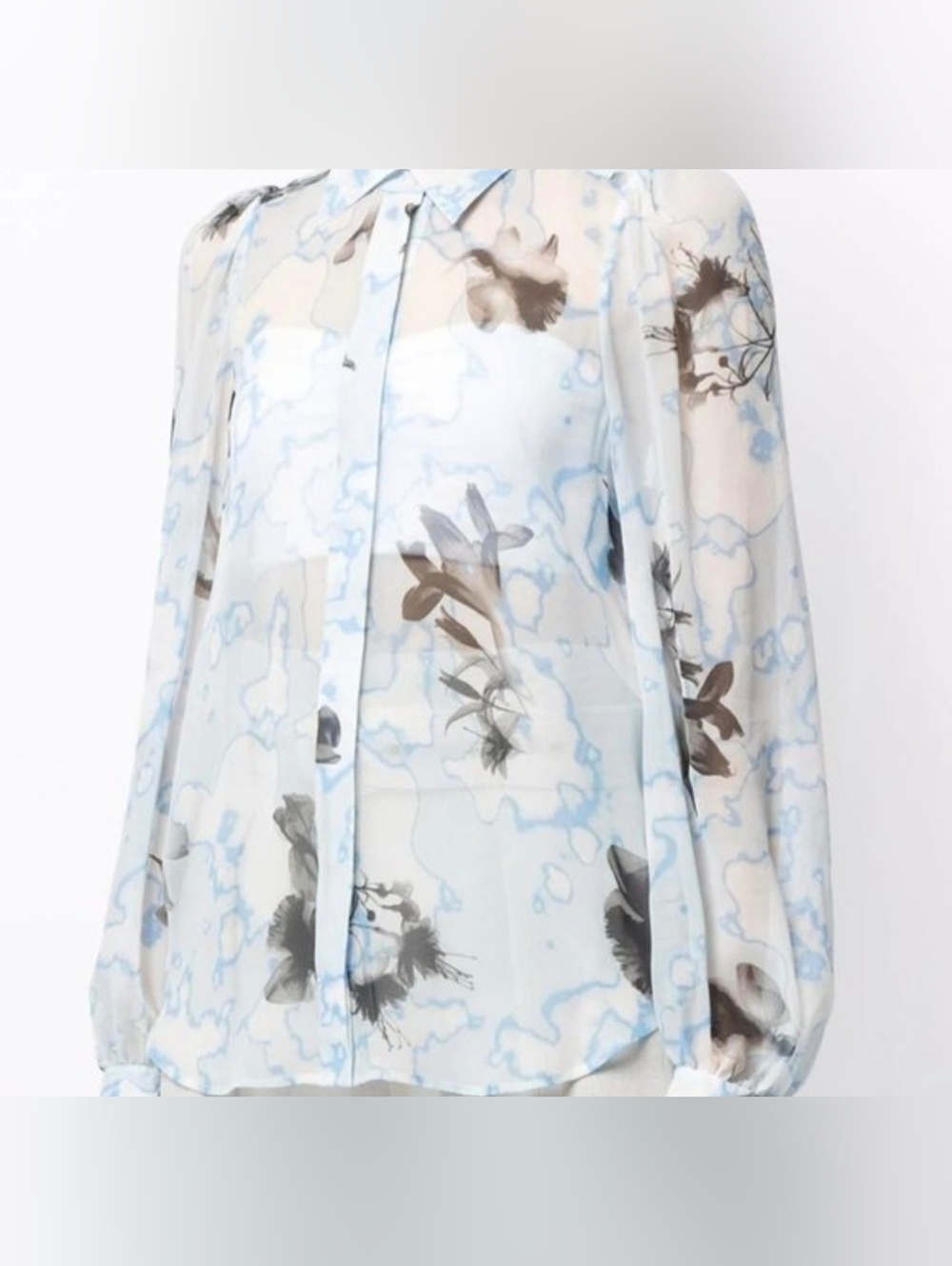 Equipment Femme XS Silk Blue  Abstract Print Long Sleeve Blouse Top  Sheer - Picture 2 of 12